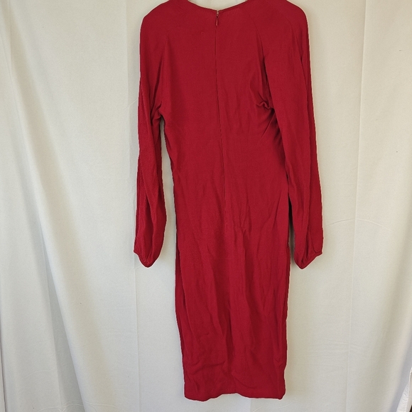Reformation Mini Dress Slit Button Up Long Sleeve Deep V In Red Size 4 Women's - Picture 11 of 13